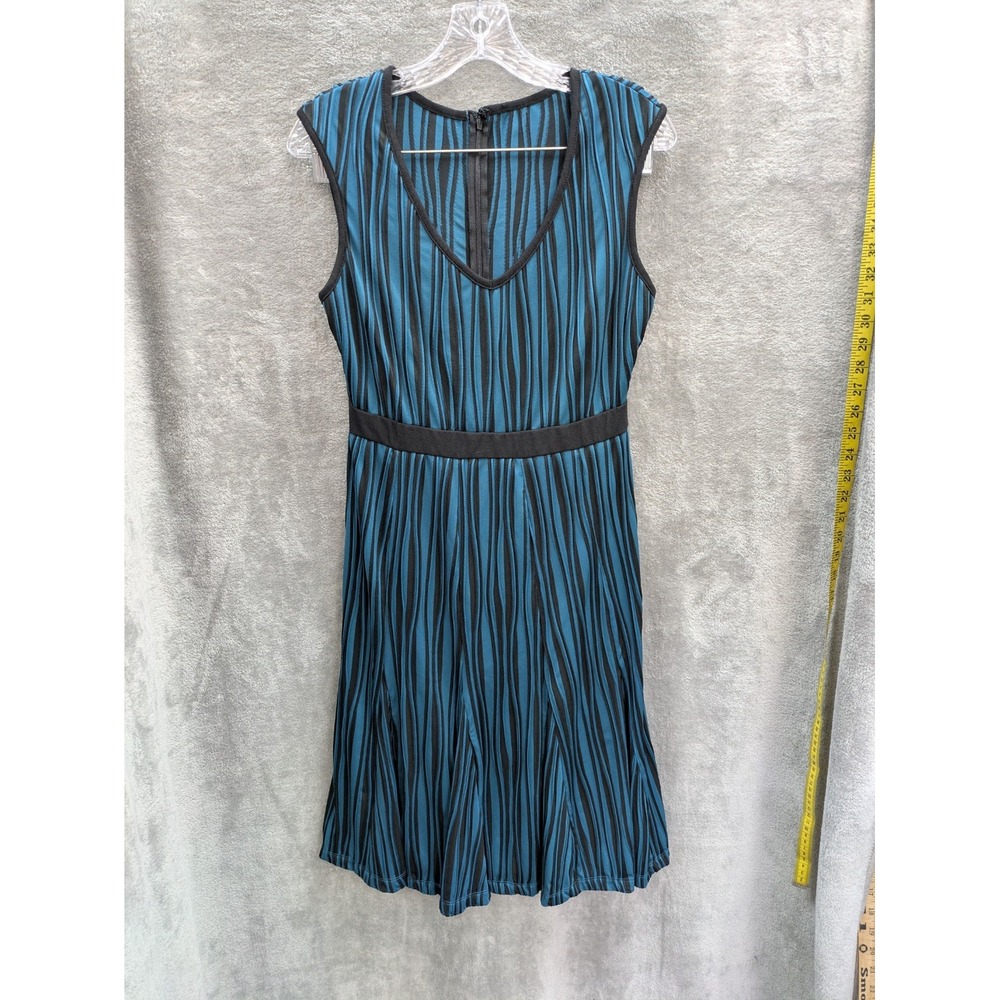 Preppy Dress Womens Small‎ Teal Black Striped Vneck Dark Academia